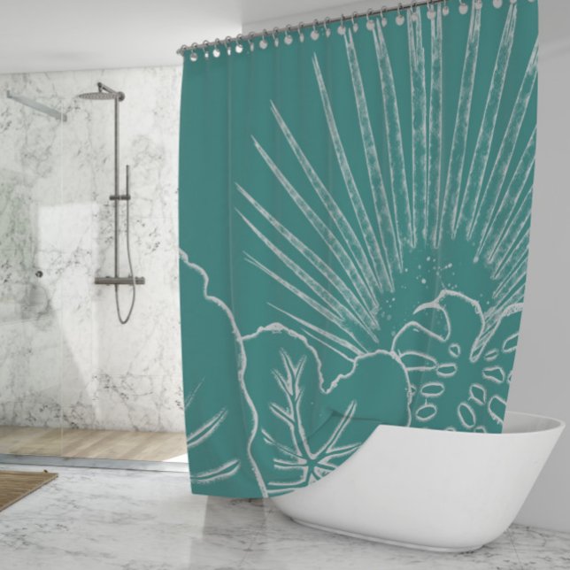 Coastal Beach Gulf Tropical Leaf Modern Line Art Shower Curtain (Creator Uploaded)