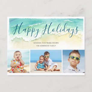 Coastal Beach Happy Holidays 3-Photo Postcard