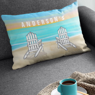 Coastal Beach House Family Name Custom Lumbar Cushion