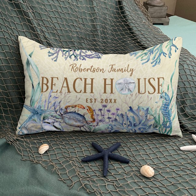 Coastal Beach House Family Name Lumbar Cushion (Creator Uploaded)