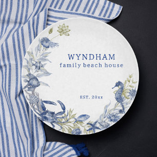 Coastal Beach House Marine Life Personalised Est. Cutting Board