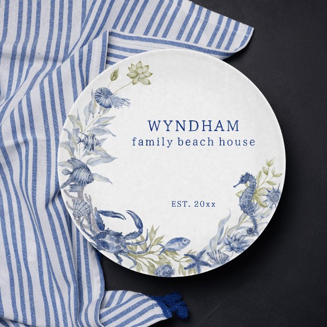 Coastal Beach House Marine Life Personalised Est. Cutting Board (Creator Uploaded)