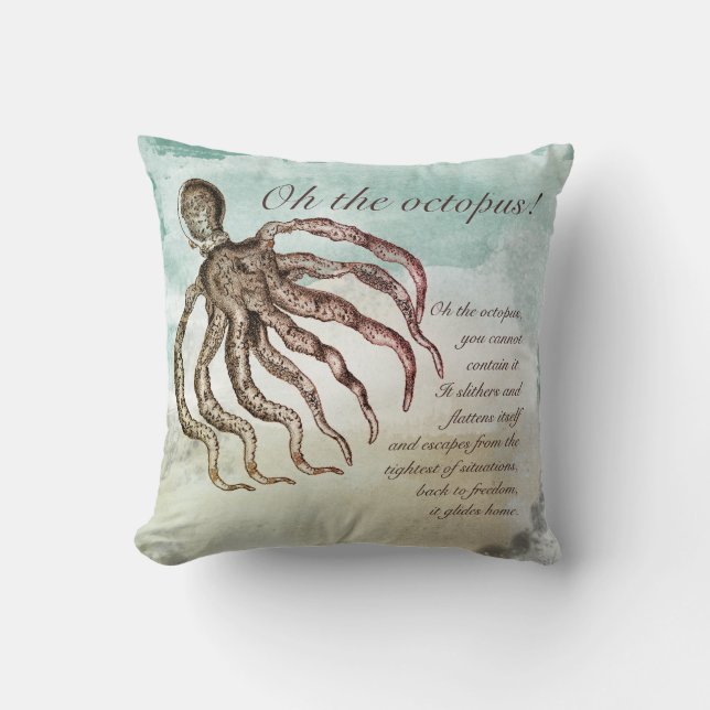 Coastal Beach House Octopus Quote Cushion (Front)