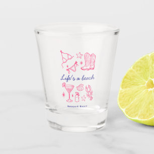 Coastal Beach Life Blue Pink Favourites Birthday Shot Glass