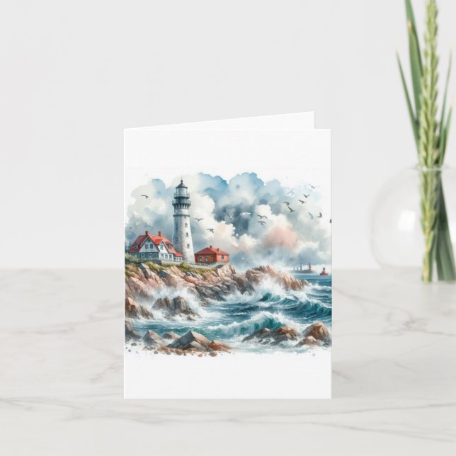 Coastal Beach Lighthouse Thank You Card (Front)