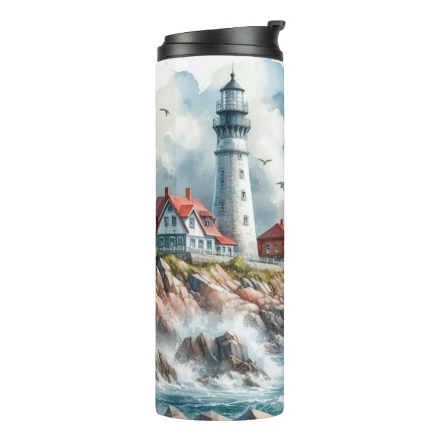 Coastal Beach Lighthouse Thermal Tumbler (Rotated Left)