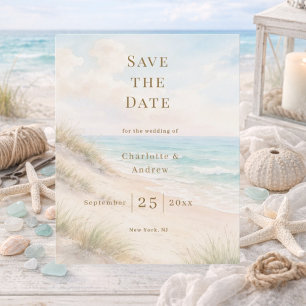 Coastal beach modern budget wedding Save the Date Flyer
