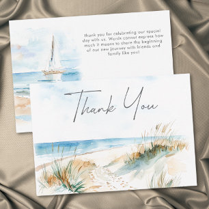 Coastal Beach Modern Watercolor Wedding Thank You Card