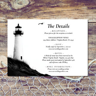 Coastal Beach Nautical Lighthouse Wedding Details Enclosure Card