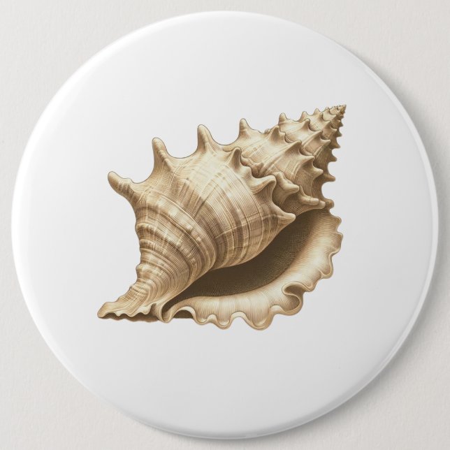 Coastal/beach/nautical seashell  6 cm round badge (Front)