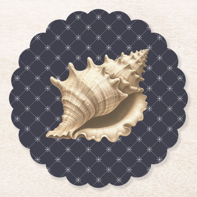 Coastal/beach/nautical seashell  paper coaster (Front)