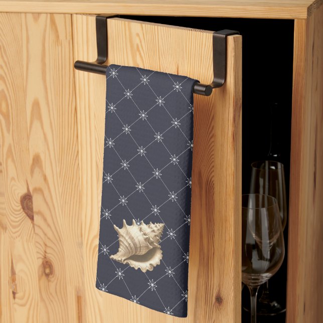 Coastal/beach/nautical seashell  tea towel (Thirds Fold)
