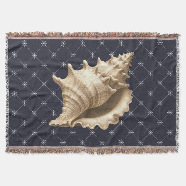 Coastal/beach/nautical seashell  throw blanket (Front)