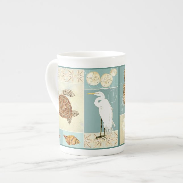 Coastal Beach Ocean Seashore Collage Sea Turtle Bone China Mug (Front Left)