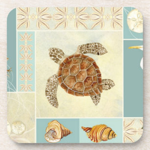 Coastal Beach Ocean Seashore Collage Sea Turtle Coaster