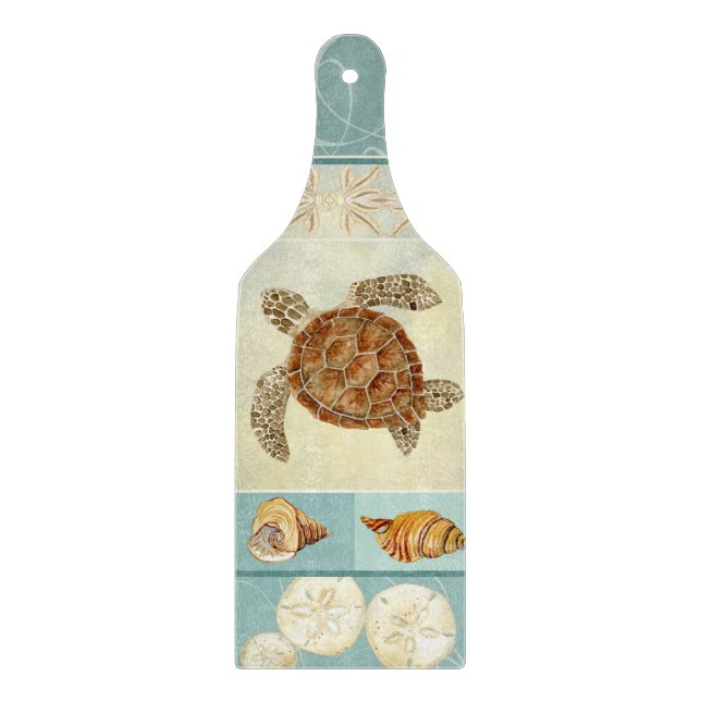 Coastal Beach Ocean Seashore Collage Sea Turtle Cutting Board (Front)