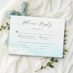 Coastal Beach Ocean Wave Sand Simple Blue Wedding RSVP Card