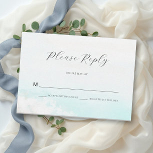 Coastal Beach Ocean Wave Simple Blue Azur Wedding RSVP Card