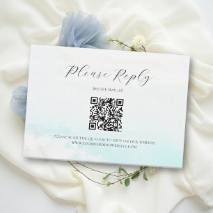 Coastal Beach Ocean Wave Simple Blue QR Wedding RSVP Card