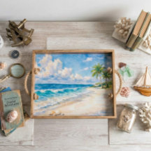 Coastal Beach & Palm Trees Watercolor 