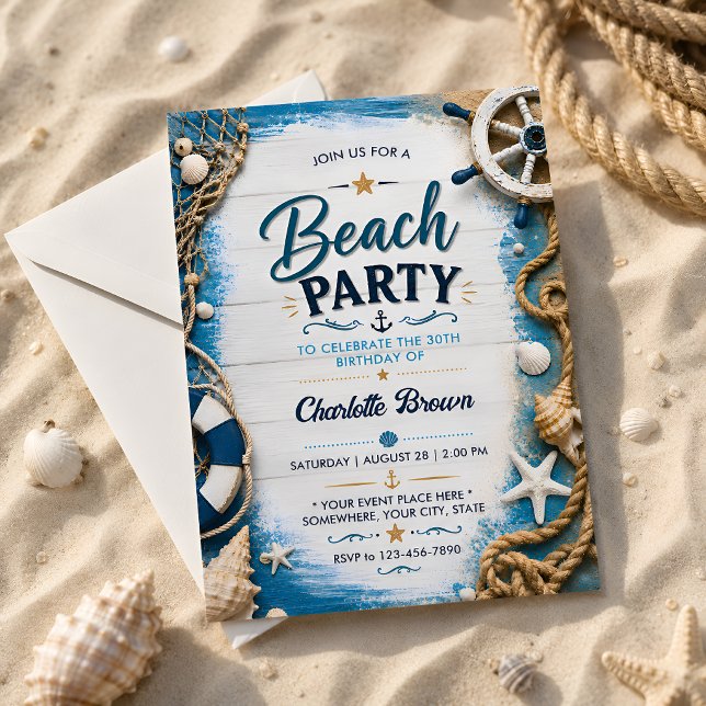 Coastal Beach Party 30th Birthday Invitation (Creator Uploaded)