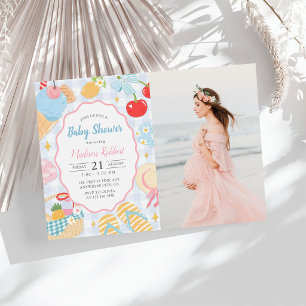 Coastal Beach Pastel Doodle Girl Baby Shower Photo Invitation