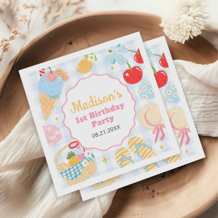 Coastal Beach Pastel Doodle Girls Birthday Napkin