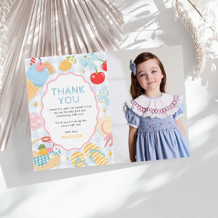 Coastal Beach Pastel Doodle Girls Birthday Photo Thank You Card