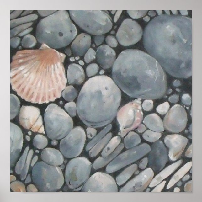 Coastal Beach Pebbles and Shells Painting Print (Front)