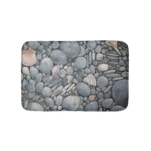 Coastal Beach Pebbles and Shells Painting Print Bath Mat