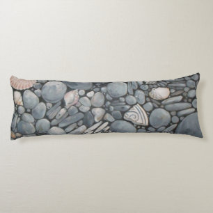 Coastal Beach Pebbles and Shells Painting Print Body Cushion