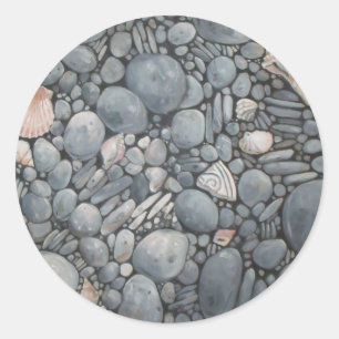 Coastal Beach Pebbles and Shells Painting Print Classic Round Sticker