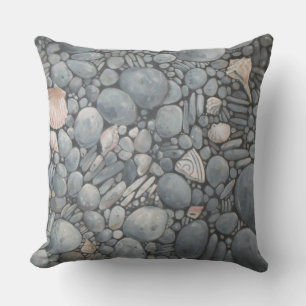 Coastal Beach Pebbles and Shells Painting Print Cushion