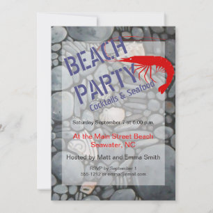Coastal Beach Pebbles and Shells Painting Print Invitation