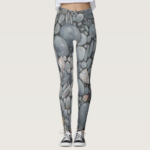 Coastal Beach Pebbles and Shells Painting Print Leggings