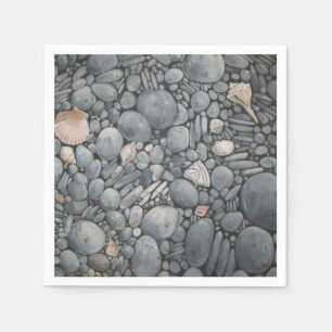 Coastal Beach Pebbles and Shells Painting Print Napkin