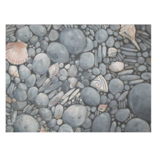 Coastal Beach Pebbles and Shells Painting Print Tablecloth