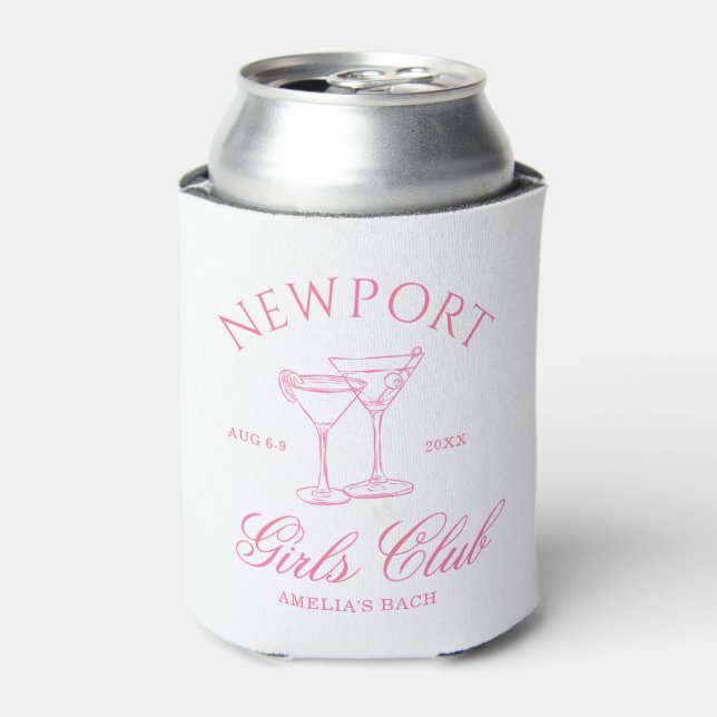 Coastal Beach Pink Bachelorette Girl's Club Can Cooler (Can Front)