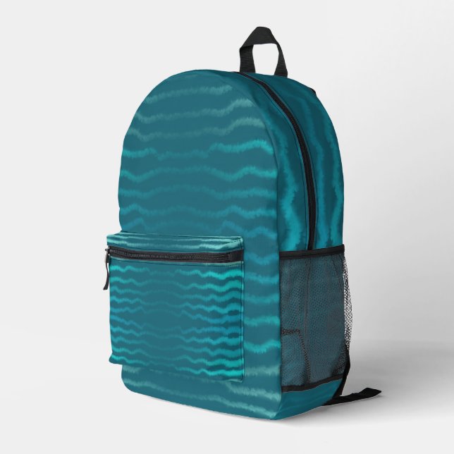 Coastal Beach Salty Turquoise Wave Abstract Design Printed Backpack (Back Corner Right)