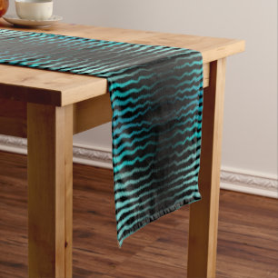 Coastal Beach Salty Turquoise Waves Abstract Art Short Table Runner