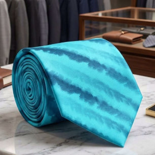 Coastal Beach Salty Watercolor Waves On Turquoise Tie