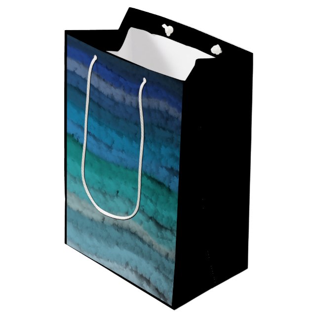 Coastal Beach Salty Waves On Black Medium Gift Bag (Front Angled)