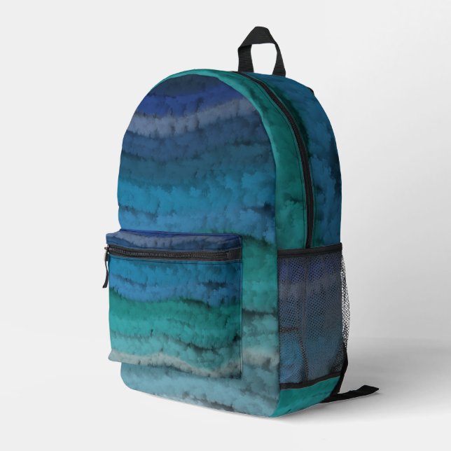 Coastal Beach Salty Waves On Black Printed Backpack (Back Corner Right)