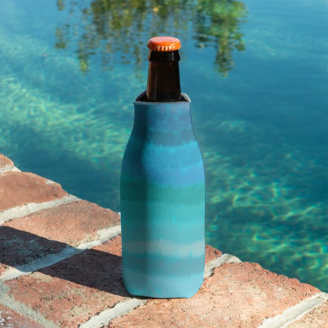 Coastal Beach Salty Waves On Turquoise  Bottle Cooler (In Situ Pool)