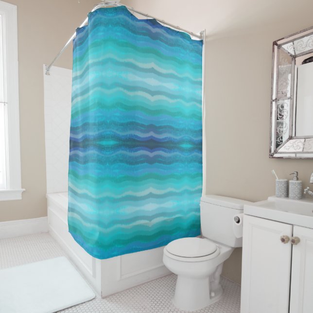 Coastal Beach Salty Waves On Turquoise  Shower Curtain (In Situ)