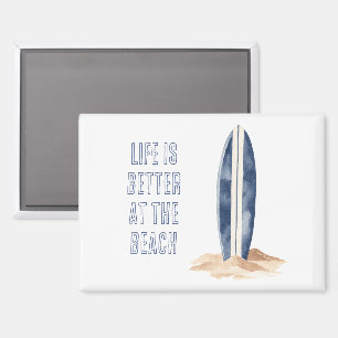 Coastal Beach Sand Blue White Surf Board Magnet