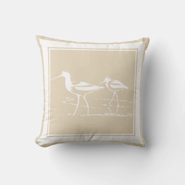Coastal Beach Sand Pipers Cushion (Front)