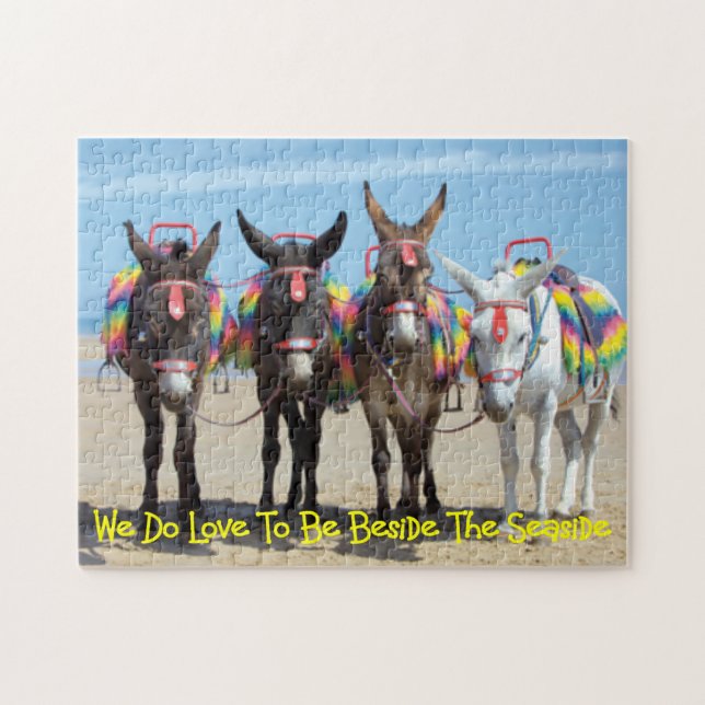 Coastal Beach Scene Seaside Donkey Rides Picture Jigsaw Puzzle (Horizontal)