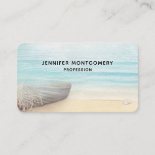 Coastal Beach Scene with a Fishing Boat Business Card