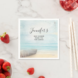 Coastal Beach Scene with a RowBoat Baby Shower Napkin